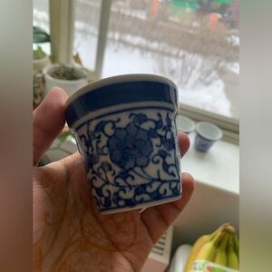 Blue and White Small Floral Ceramic planters set of 3